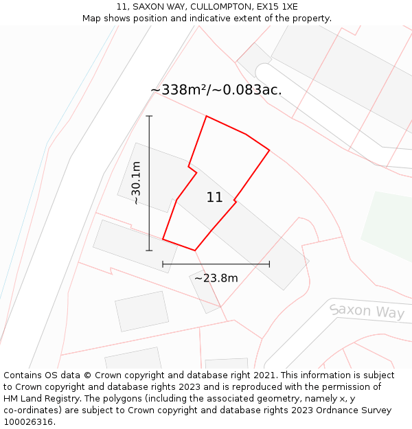 11, SAXON WAY, CULLOMPTON, EX15 1XE: Plot and title map