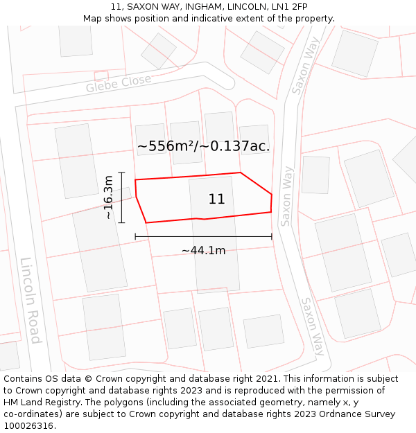 11, SAXON WAY, INGHAM, LINCOLN, LN1 2FP: Plot and title map