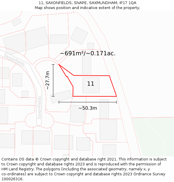 11, SAXONFIELDS, SNAPE, SAXMUNDHAM, IP17 1QA: Plot and title map