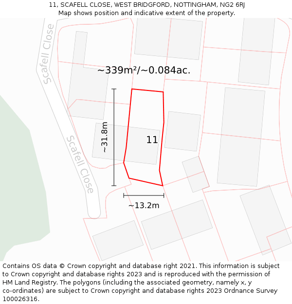 11, SCAFELL CLOSE, WEST BRIDGFORD, NOTTINGHAM, NG2 6RJ: Plot and title map