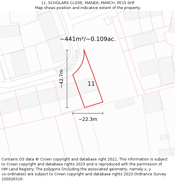 11, SCHOLARS CLOSE, MANEA, MARCH, PE15 0HF: Plot and title map