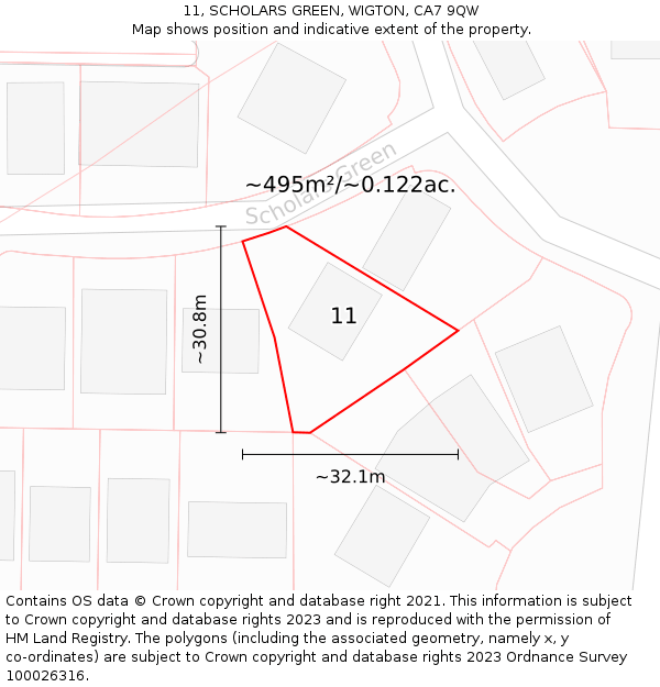 11, SCHOLARS GREEN, WIGTON, CA7 9QW: Plot and title map