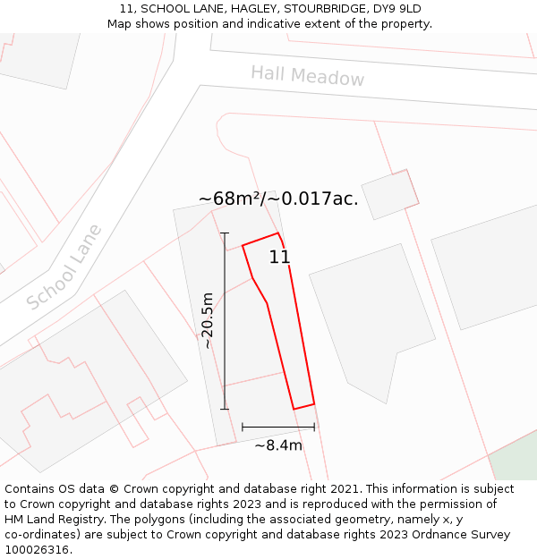 11, SCHOOL LANE, HAGLEY, STOURBRIDGE, DY9 9LD: Plot and title map