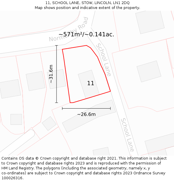 11, SCHOOL LANE, STOW, LINCOLN, LN1 2DQ: Plot and title map