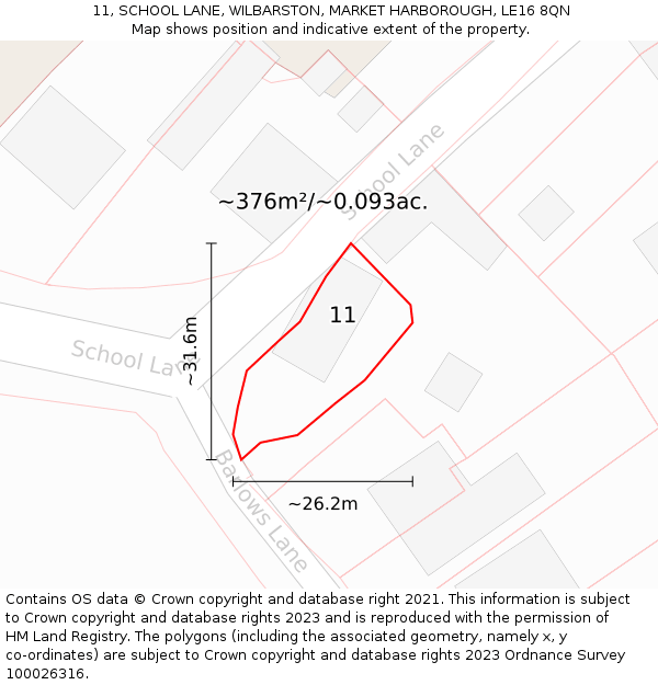 11, SCHOOL LANE, WILBARSTON, MARKET HARBOROUGH, LE16 8QN: Plot and title map