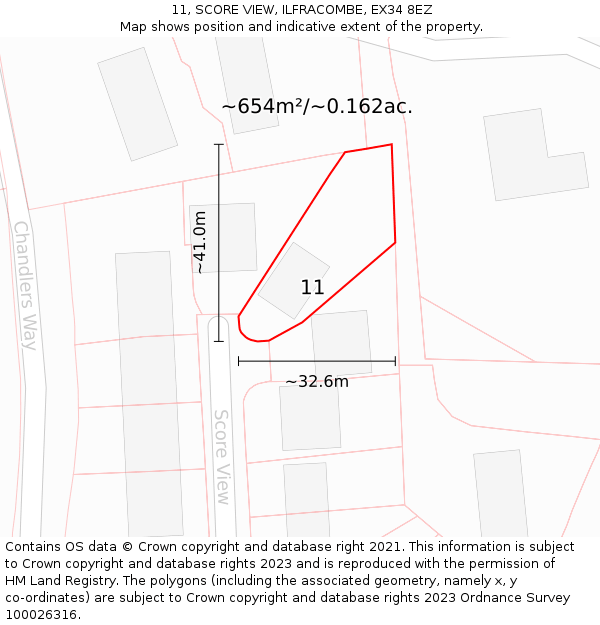 11, SCORE VIEW, ILFRACOMBE, EX34 8EZ: Plot and title map