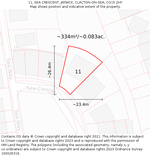 11, SEA CRESCENT, JAYWICK, CLACTON-ON-SEA, CO15 2HY: Plot and title map