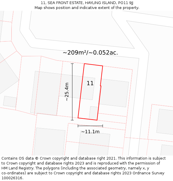 11, SEA FRONT ESTATE, HAYLING ISLAND, PO11 9JJ: Plot and title map