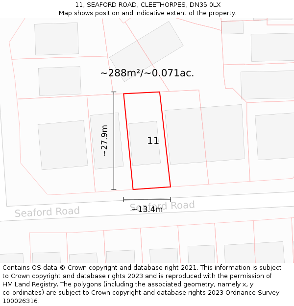 11, SEAFORD ROAD, CLEETHORPES, DN35 0LX: Plot and title map