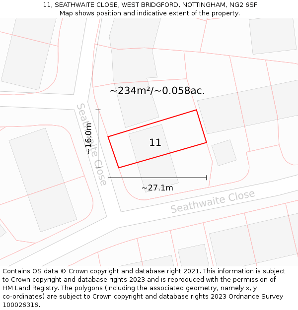 11, SEATHWAITE CLOSE, WEST BRIDGFORD, NOTTINGHAM, NG2 6SF: Plot and title map