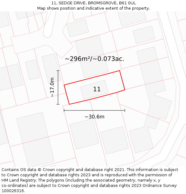 11, SEDGE DRIVE, BROMSGROVE, B61 0UL: Plot and title map