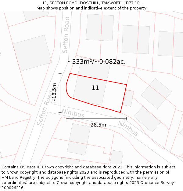 11, SEFTON ROAD, DOSTHILL, TAMWORTH, B77 1PL: Plot and title map