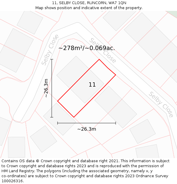 11, SELBY CLOSE, RUNCORN, WA7 1QN: Plot and title map