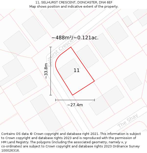 11, SELHURST CRESCENT, DONCASTER, DN4 6EF: Plot and title map