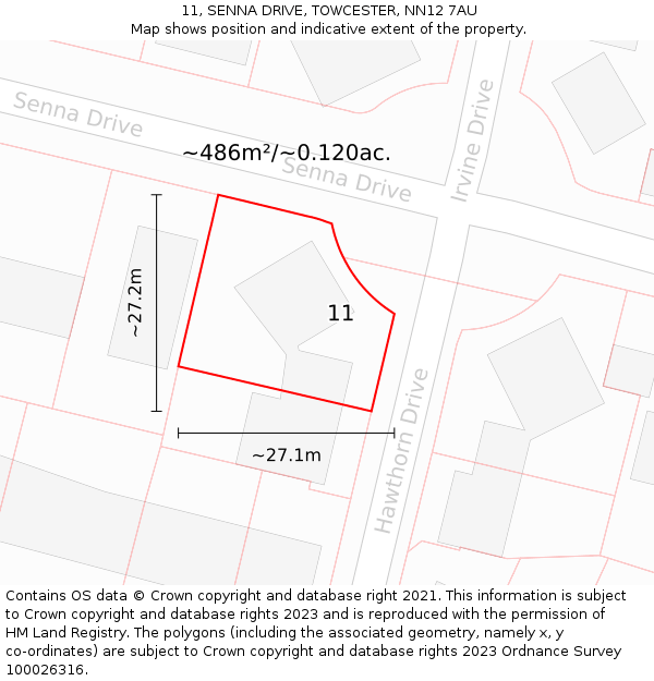 11, SENNA DRIVE, TOWCESTER, NN12 7AU: Plot and title map