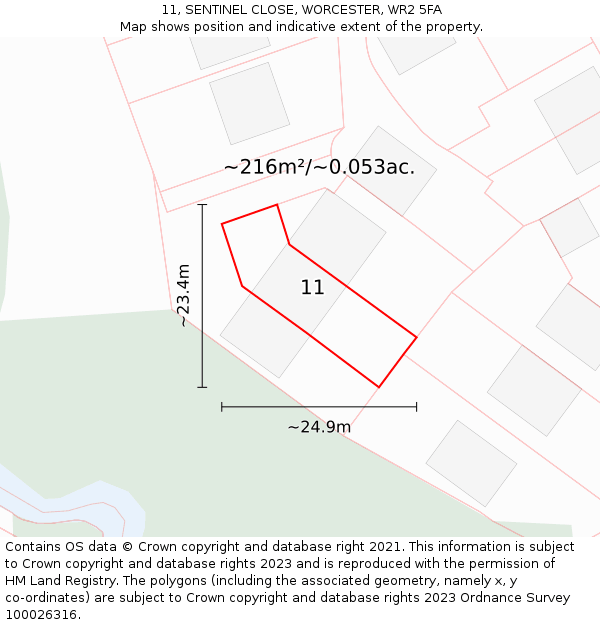 11, SENTINEL CLOSE, WORCESTER, WR2 5FA: Plot and title map