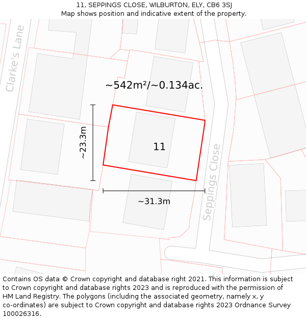 11, SEPPINGS CLOSE, WILBURTON, ELY, CB6 3SJ: Plot and title map