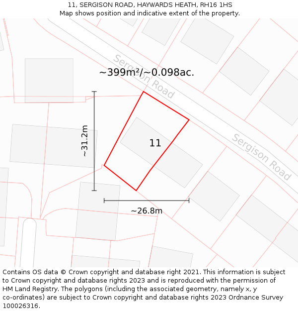 11, SERGISON ROAD, HAYWARDS HEATH, RH16 1HS: Plot and title map