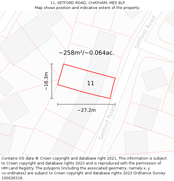 11, SETFORD ROAD, CHATHAM, ME5 8LP: Plot and title map