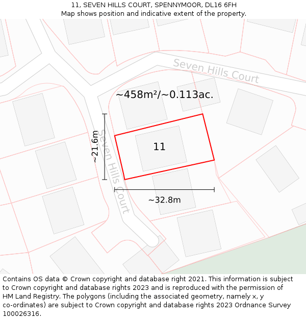 11, SEVEN HILLS COURT, SPENNYMOOR, DL16 6FH: Plot and title map