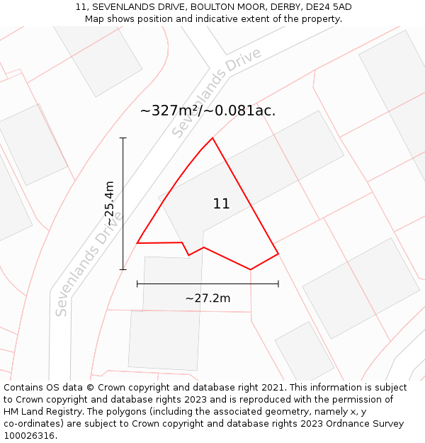 11, SEVENLANDS DRIVE, BOULTON MOOR, DERBY, DE24 5AD: Plot and title map