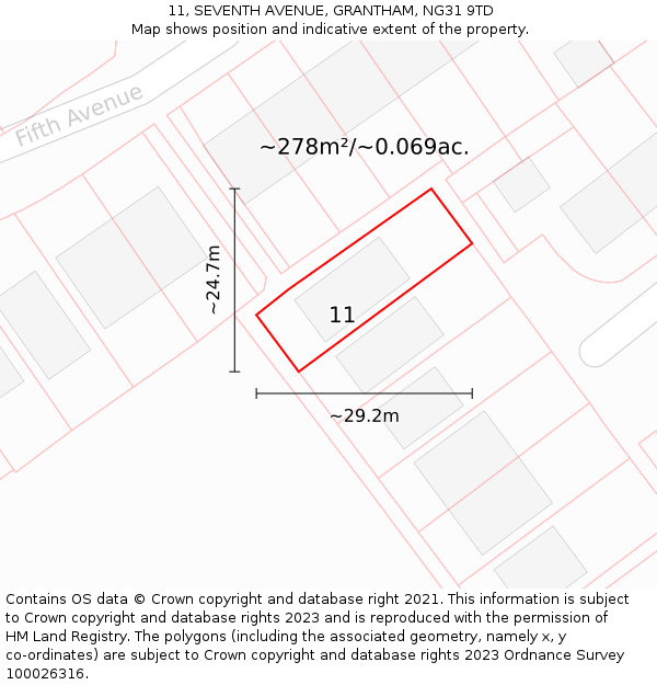 11, SEVENTH AVENUE, GRANTHAM, NG31 9TD: Plot and title map