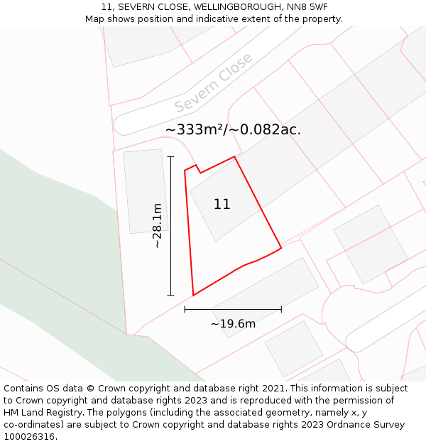 11, SEVERN CLOSE, WELLINGBOROUGH, NN8 5WF: Plot and title map