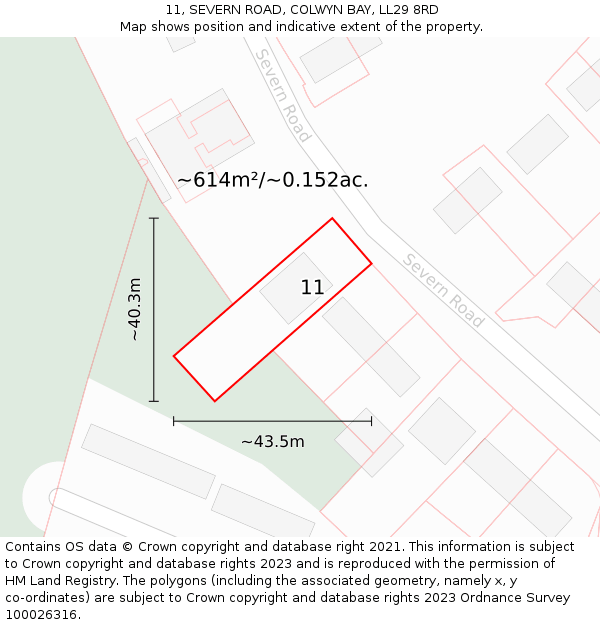 11, SEVERN ROAD, COLWYN BAY, LL29 8RD: Plot and title map