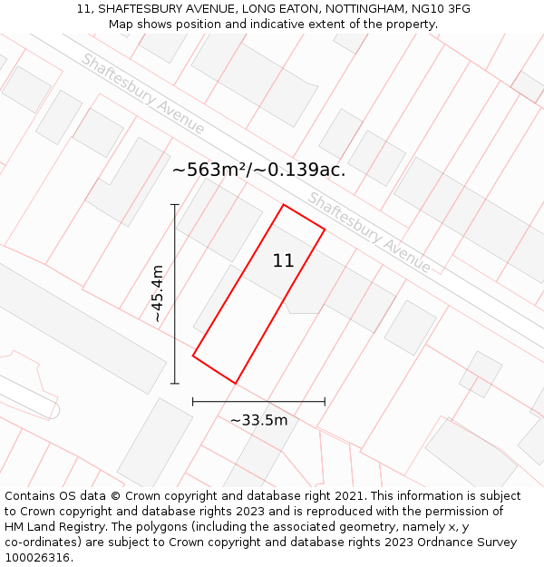 11, SHAFTESBURY AVENUE, LONG EATON, NOTTINGHAM, NG10 3FG: Plot and title map