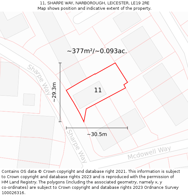 11, SHARPE WAY, NARBOROUGH, LEICESTER, LE19 2RE: Plot and title map