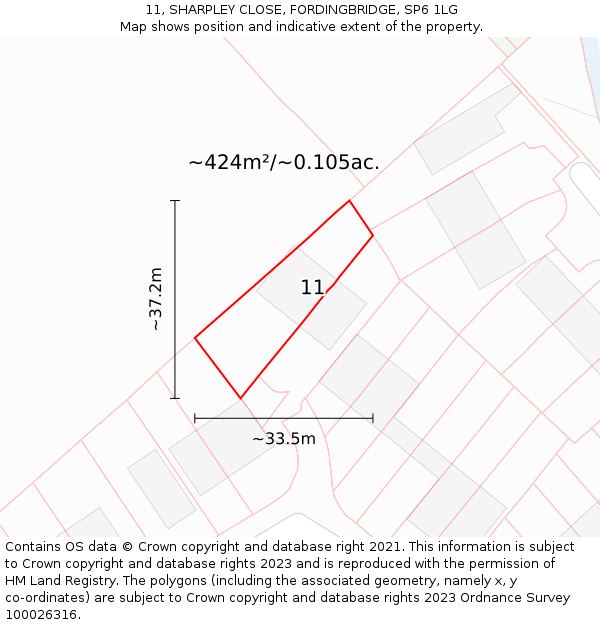 11, SHARPLEY CLOSE, FORDINGBRIDGE, SP6 1LG: Plot and title map