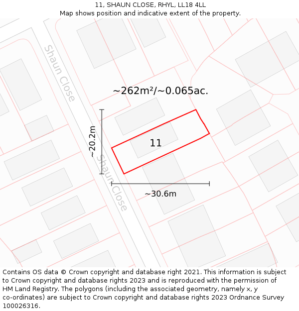 11, SHAUN CLOSE, RHYL, LL18 4LL: Plot and title map