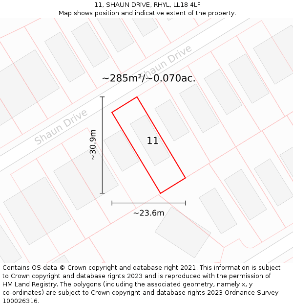 11, SHAUN DRIVE, RHYL, LL18 4LF: Plot and title map