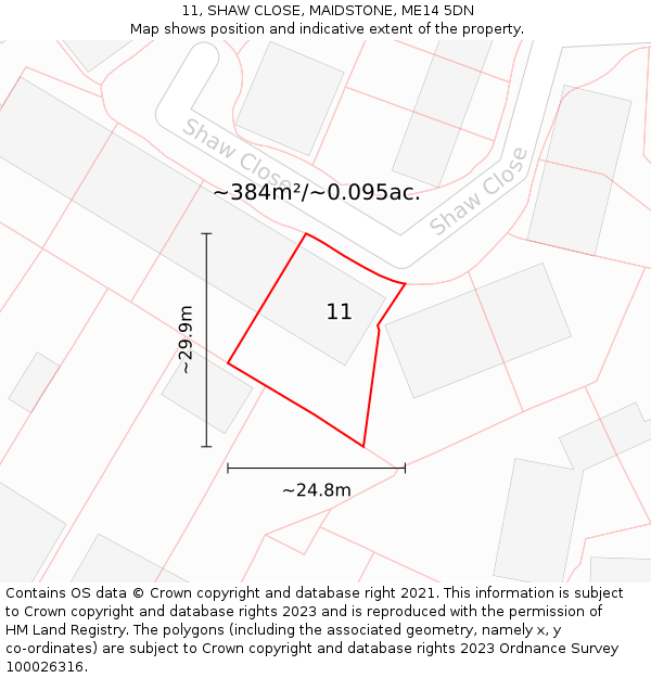 11, SHAW CLOSE, MAIDSTONE, ME14 5DN: Plot and title map