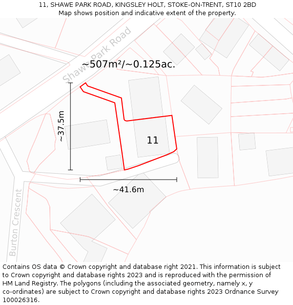 11, SHAWE PARK ROAD, KINGSLEY HOLT, STOKE-ON-TRENT, ST10 2BD: Plot and title map