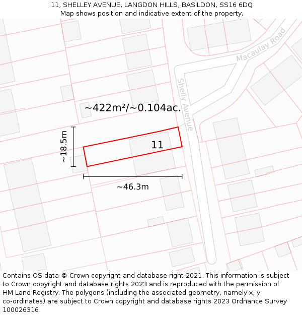 11, SHELLEY AVENUE, LANGDON HILLS, BASILDON, SS16 6DQ: Plot and title map