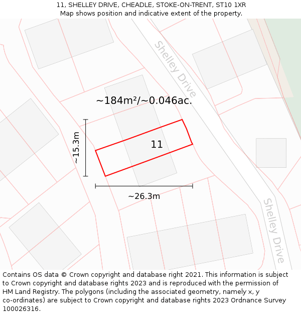 11, SHELLEY DRIVE, CHEADLE, STOKE-ON-TRENT, ST10 1XR: Plot and title map