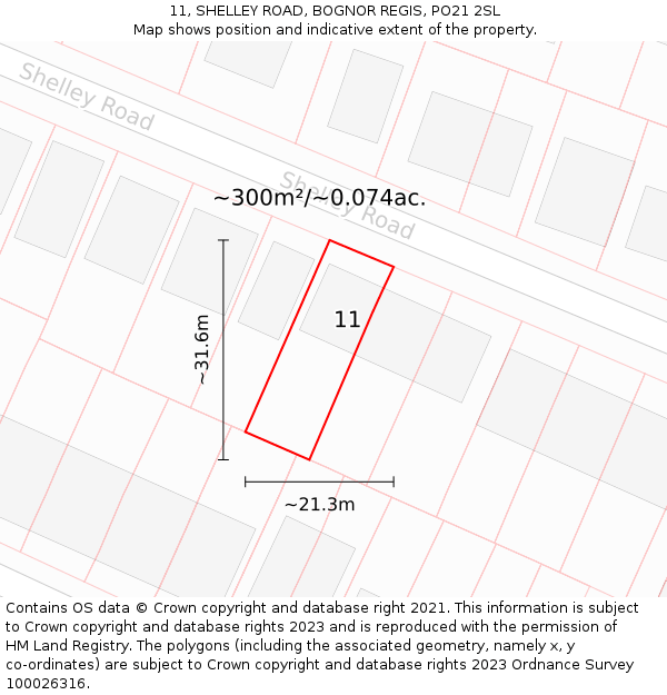 11, SHELLEY ROAD, BOGNOR REGIS, PO21 2SL: Plot and title map