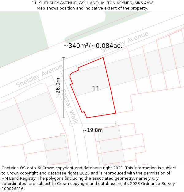 11, SHELSLEY AVENUE, ASHLAND, MILTON KEYNES, MK6 4AW: Plot and title map