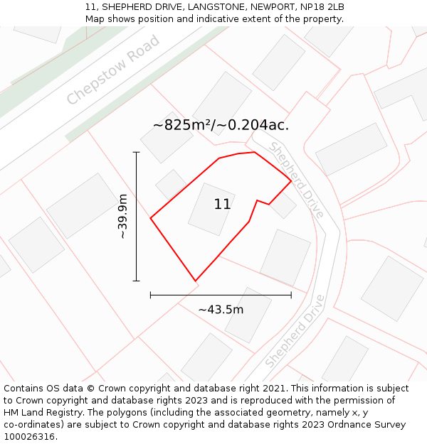 11, SHEPHERD DRIVE, LANGSTONE, NEWPORT, NP18 2LB: Plot and title map