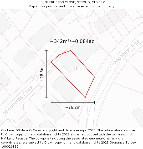 11, SHEPHERDS CLOSE, STROUD, GL5 1RZ: Plot and title map