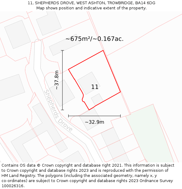 11, SHEPHERDS DROVE, WEST ASHTON, TROWBRIDGE, BA14 6DG: Plot and title map