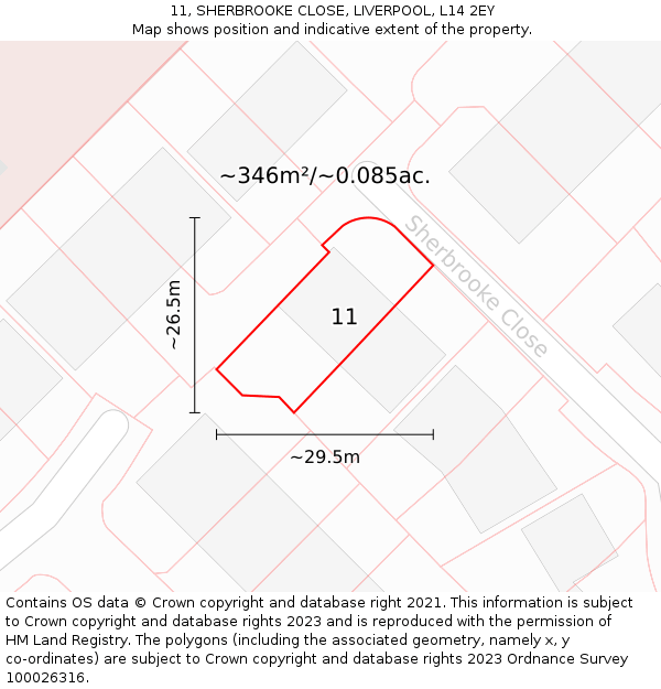 11, SHERBROOKE CLOSE, LIVERPOOL, L14 2EY: Plot and title map