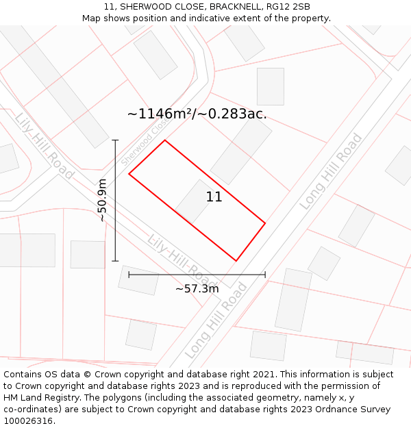 11, SHERWOOD CLOSE, BRACKNELL, RG12 2SB: Plot and title map