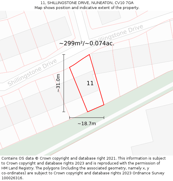 11, SHILLINGSTONE DRIVE, NUNEATON, CV10 7GA: Plot and title map