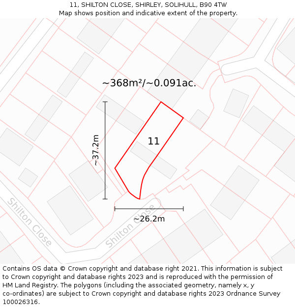 11, SHILTON CLOSE, SHIRLEY, SOLIHULL, B90 4TW: Plot and title map