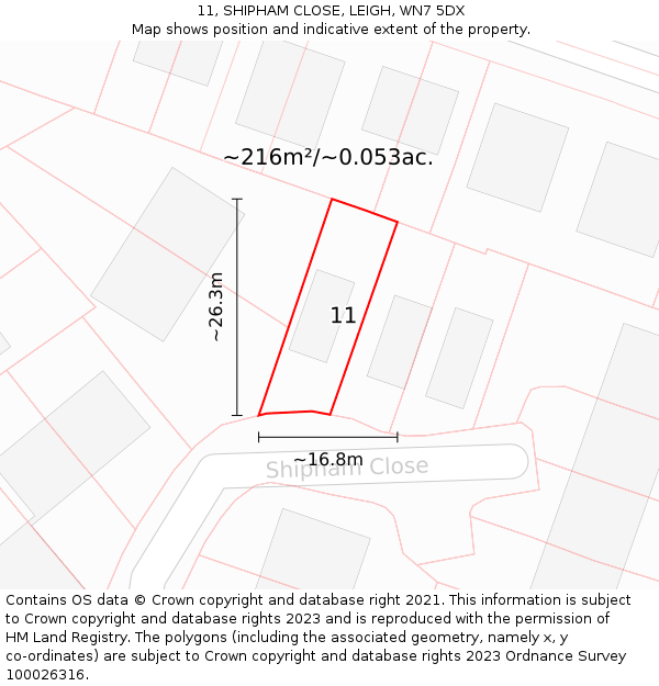 11, SHIPHAM CLOSE, LEIGH, WN7 5DX: Plot and title map