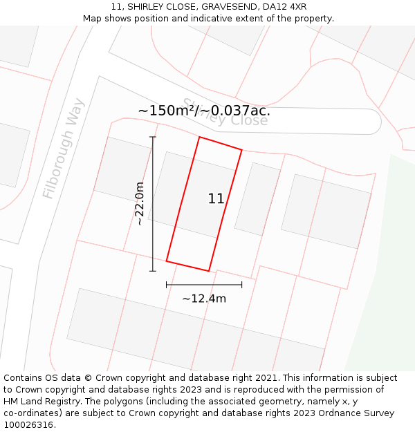 11, SHIRLEY CLOSE, GRAVESEND, DA12 4XR: Plot and title map