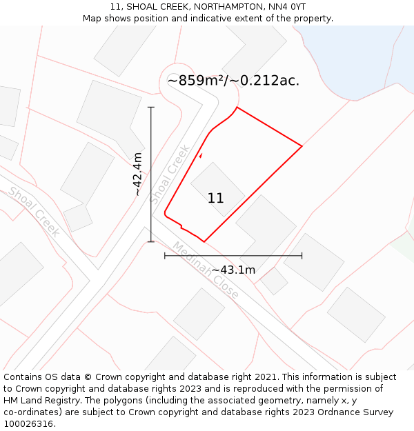 11, SHOAL CREEK, NORTHAMPTON, NN4 0YT: Plot and title map