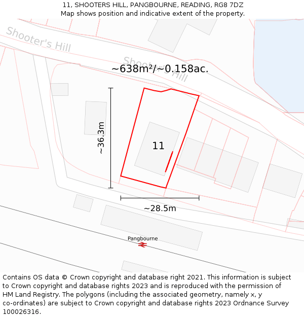 11, SHOOTERS HILL, PANGBOURNE, READING, RG8 7DZ: Plot and title map